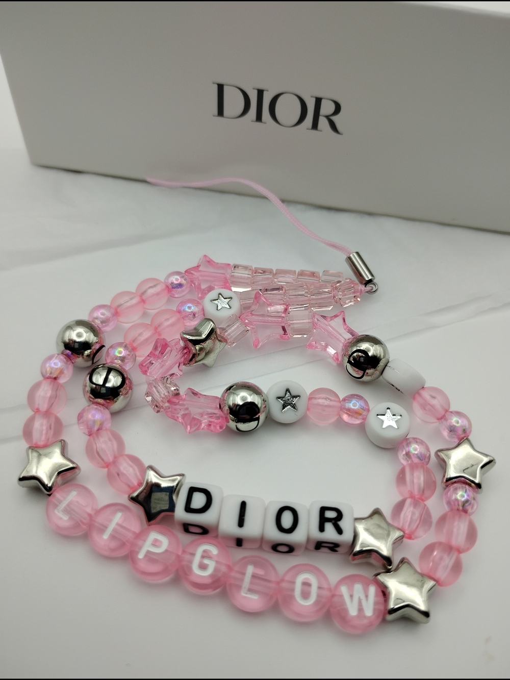 Dior Pink Beaded Logo Phone Charm BRAND NEW IN THE BOX